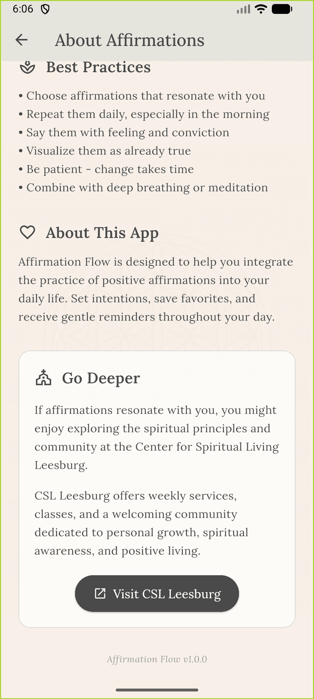 Affirmation Flow - Settings